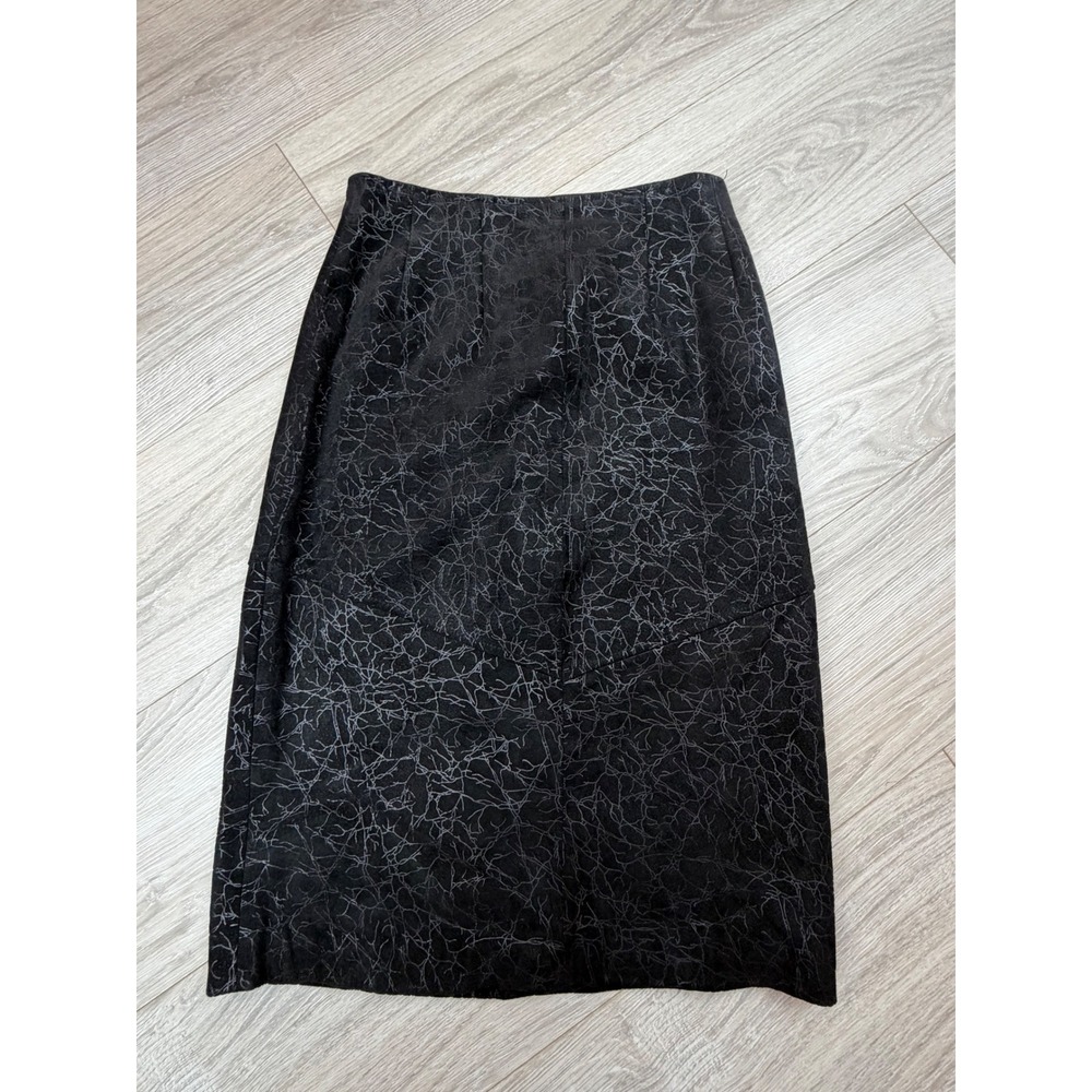 Vintage 90s Pelle Studio Black Leather Suede Brocade Pencil Skirt Sz 8 Textured